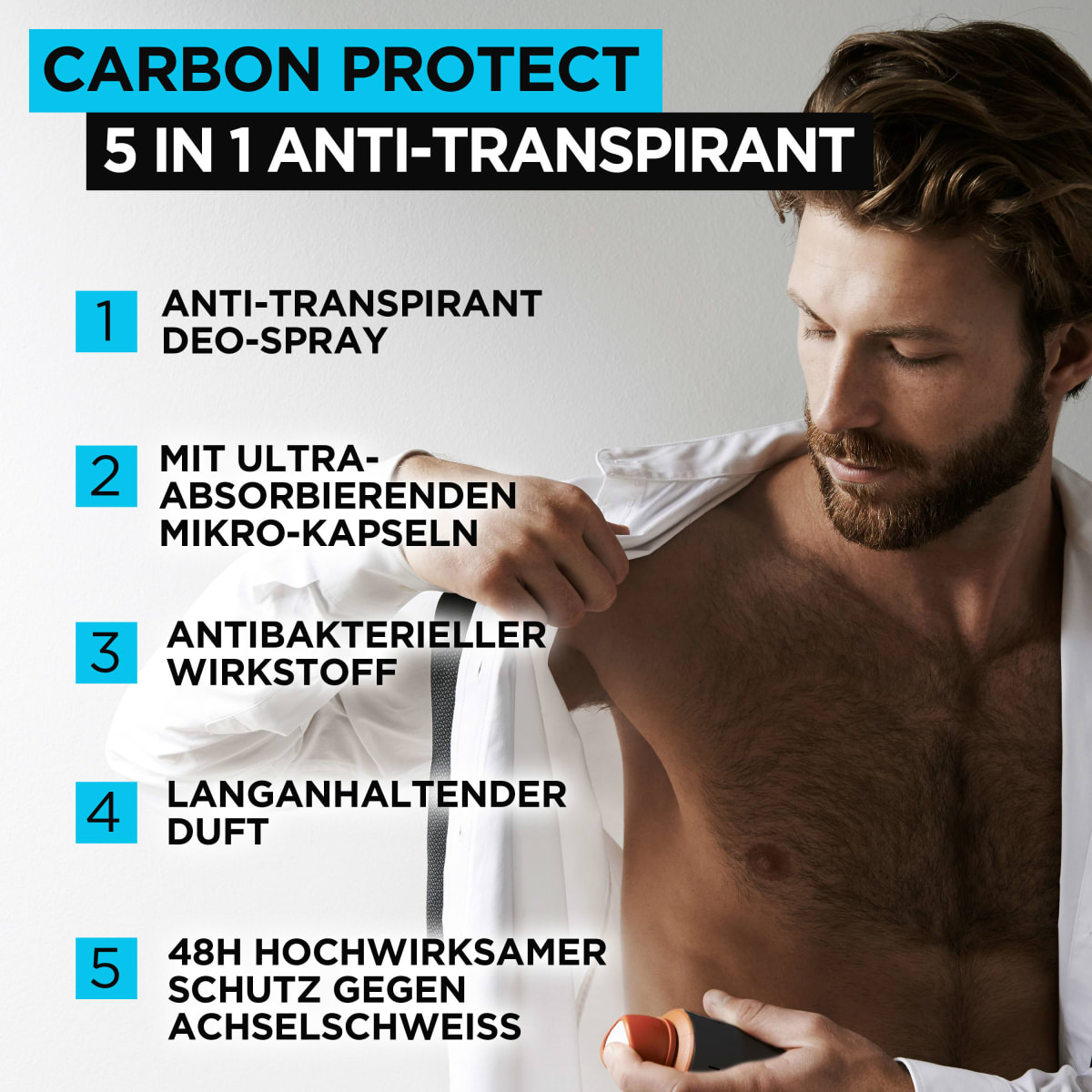 Déodorant spray anti-transpirant Carbon Protect 5in1, 150 ml