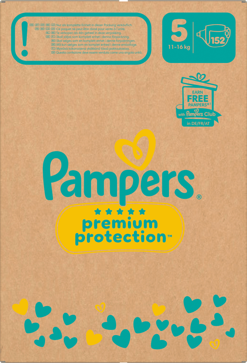 Couches Premium Protection Gr.5 Junior (11-16 kg) boîte mensuelle, 152 pces