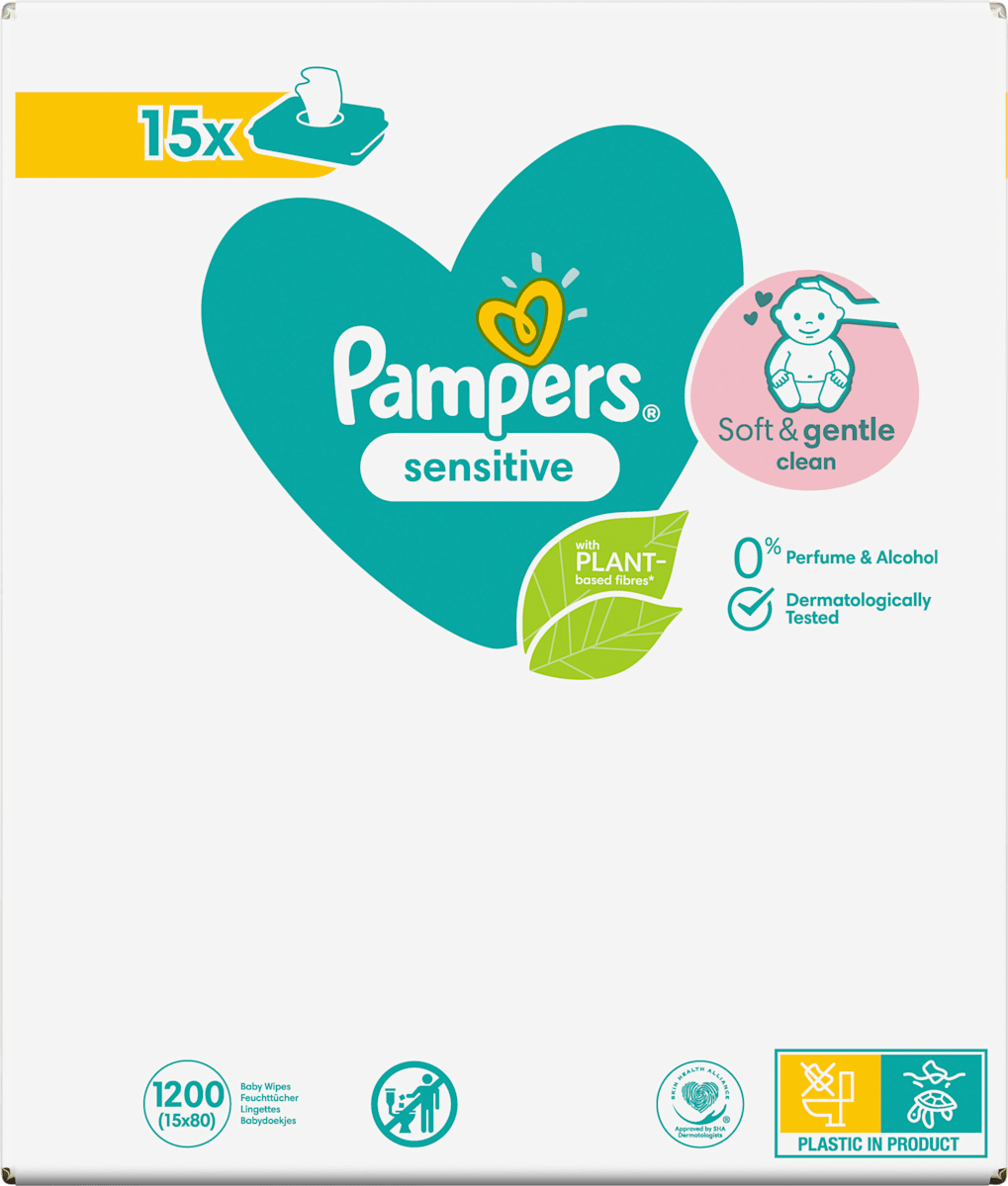 Lingettes humides sensitives (15x80 pces), paquet avantageux, 1.200 pces