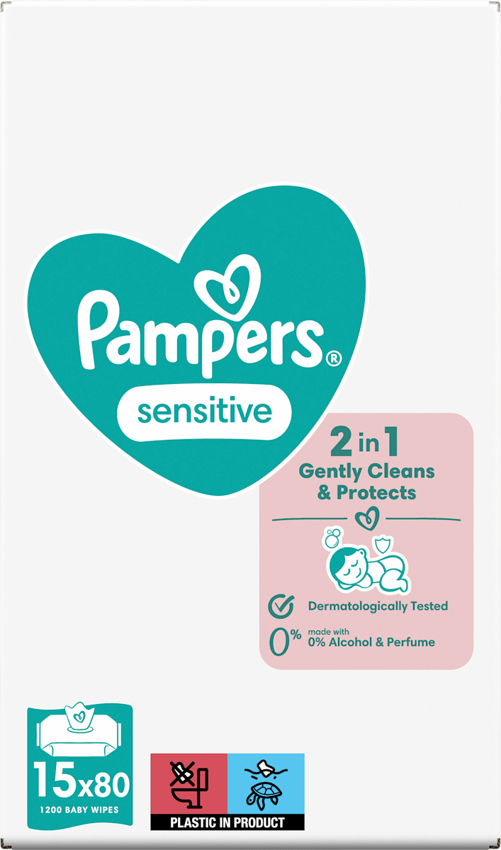 Lingettes humides sensitives (15x80 pces), paquet avantageux, 1.200 pces