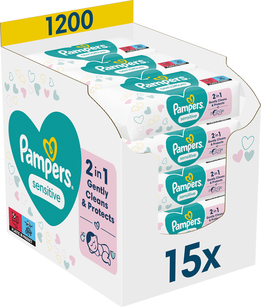 Lingettes humides sensitives (15x80 pces), paquet avantageux, 1.200 pces