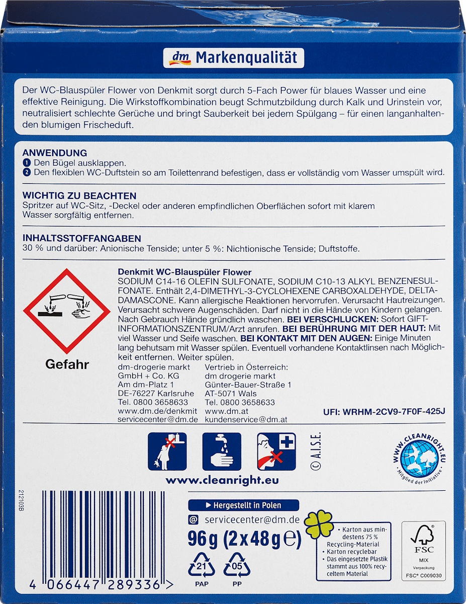 Produit de rinçage bleu pour WC Flower, 2 pces