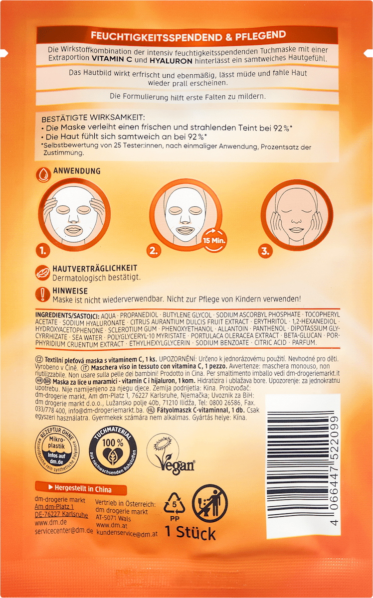 Masque en tissu Vitamine C, 1 pc