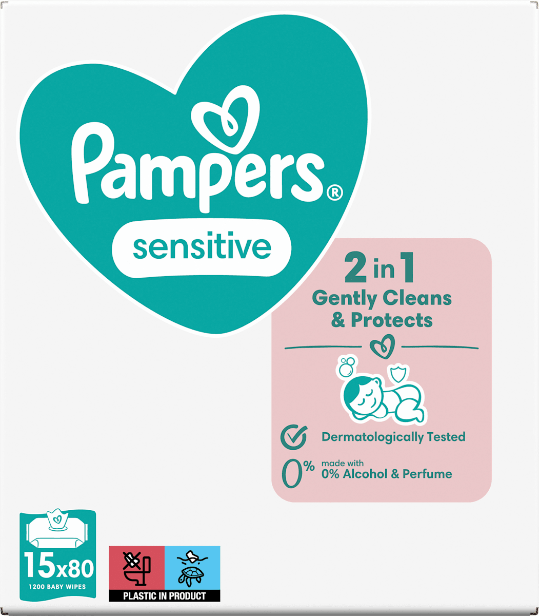 Lingettes humides sensitives (15x80 pces), paquet avantageux, 1.200 pces
