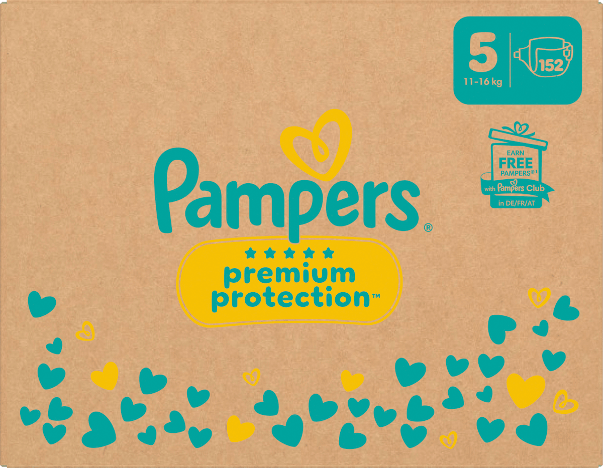 Couches Premium Protection Gr.5 Junior (11-16 kg) boîte mensuelle, 152 pces