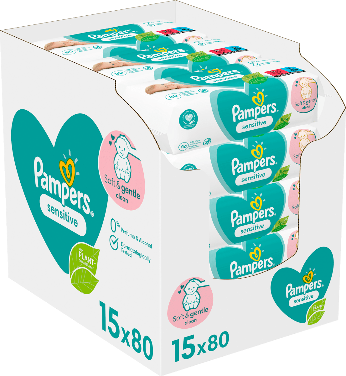 Lingettes humides sensitives (15x80 pces), paquet avantageux, 1.200 pces