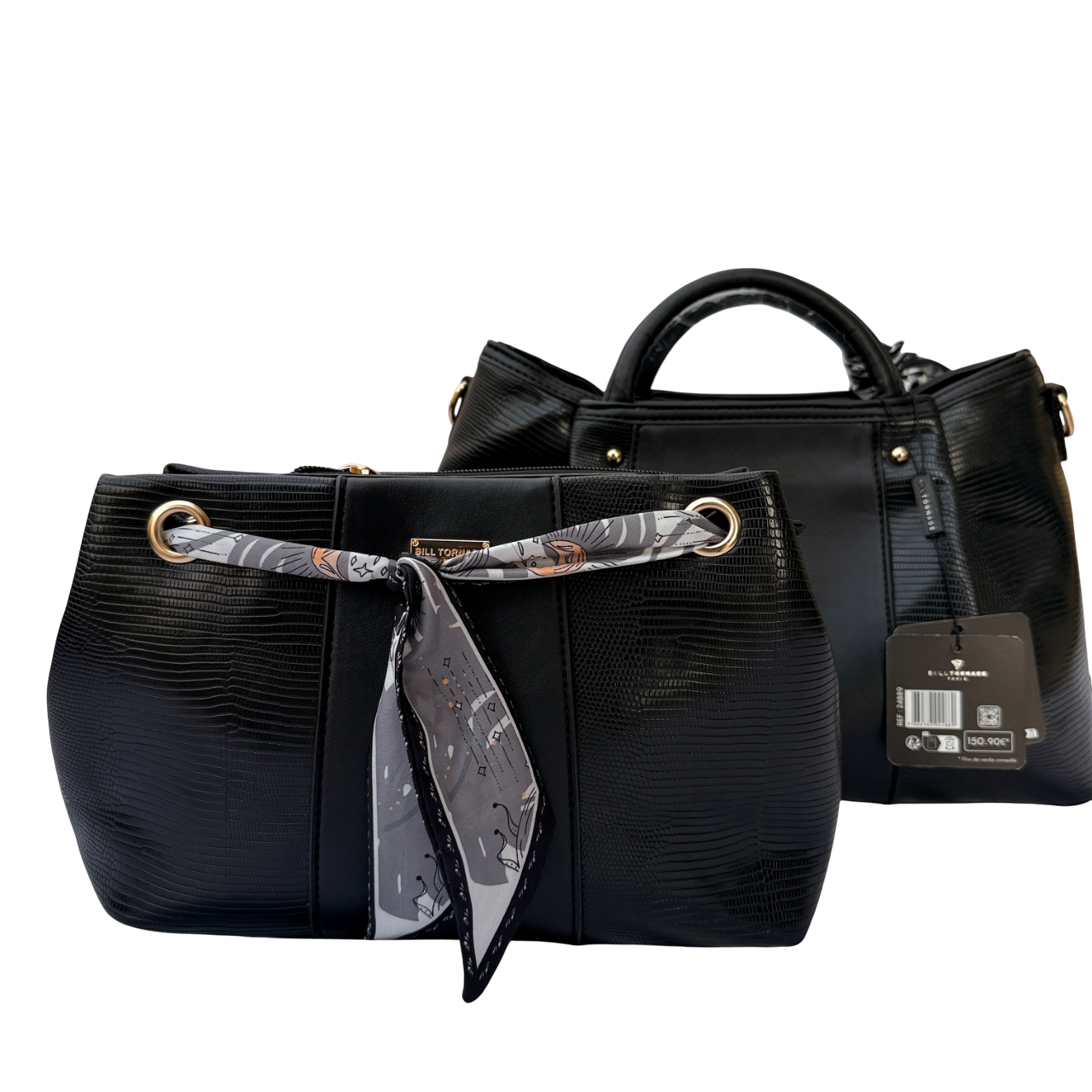 Femmes Mode 2Pcs Set PU cuir Sac portés main + Sac Bandoulière FemmeMain Femme Mode Sac Fourre Tout - Noir