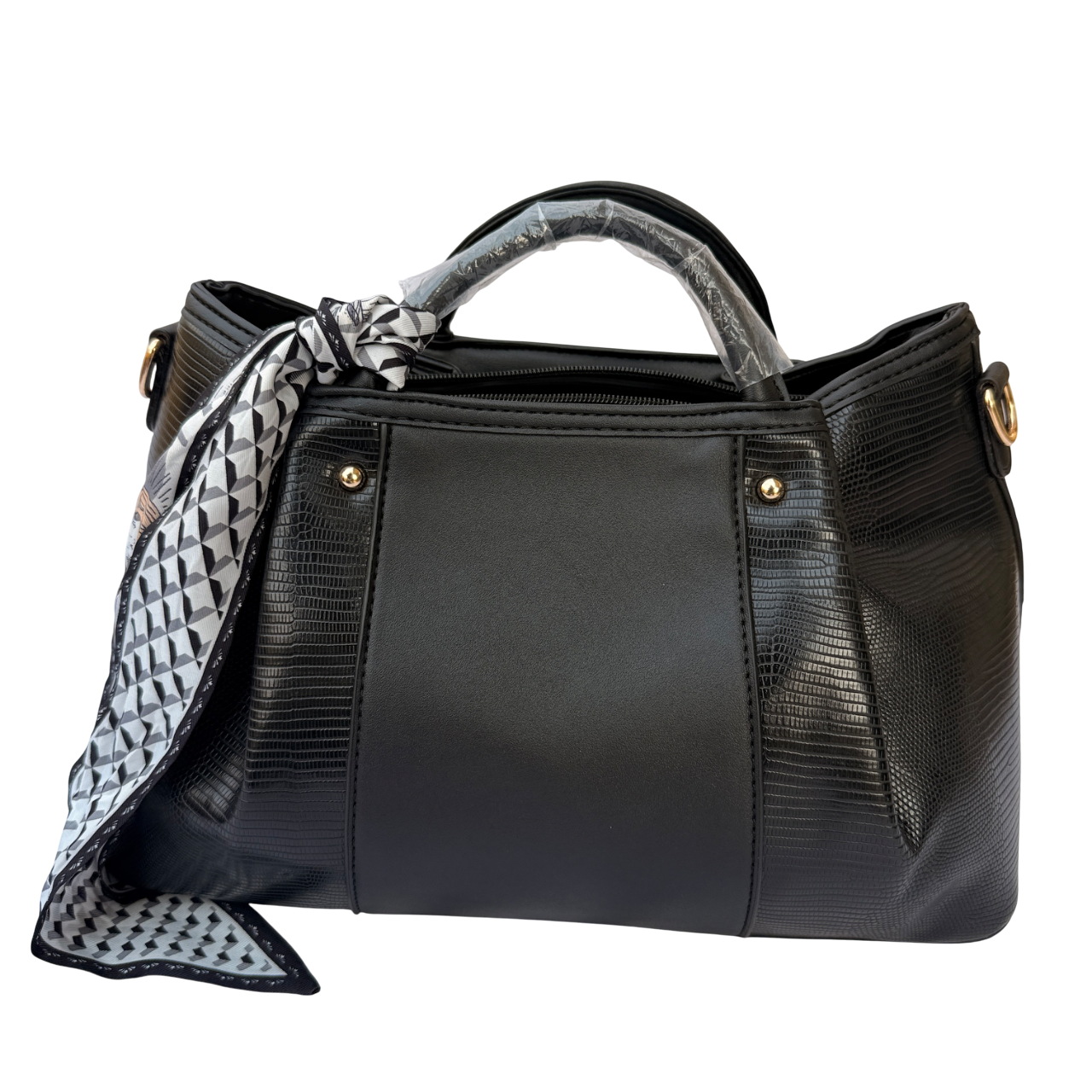 Femmes Mode 2Pcs Set PU cuir Sac portés main + Sac Bandoulière FemmeMain Femme Mode Sac Fourre Tout - Noir