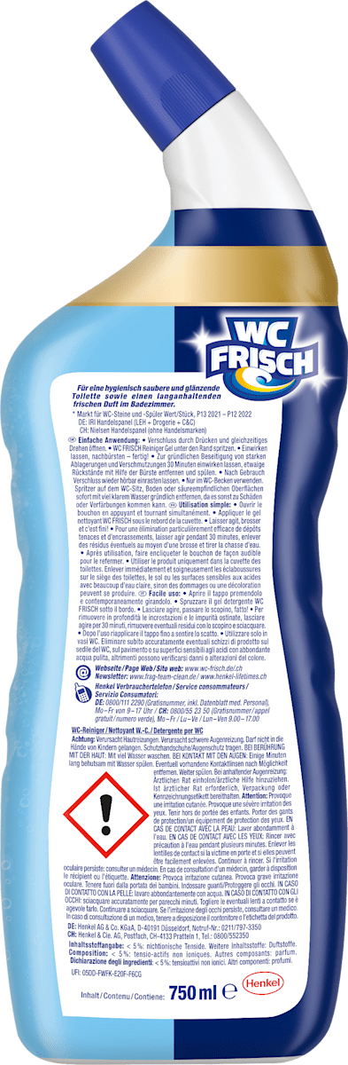 Gel nettoyant WC fraîcheur océan, 750 ml