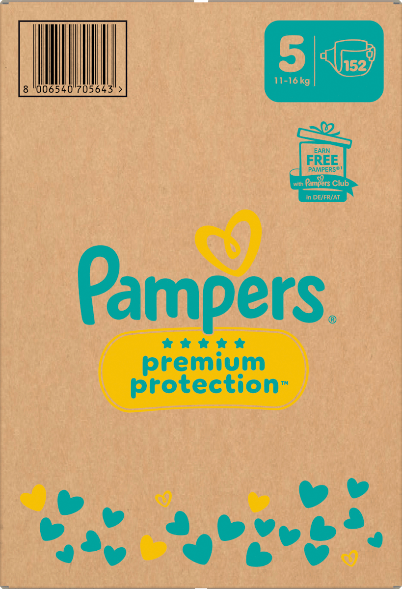 Couches Premium Protection Gr.5 Junior (11-16 kg) boîte mensuelle, 152 pces