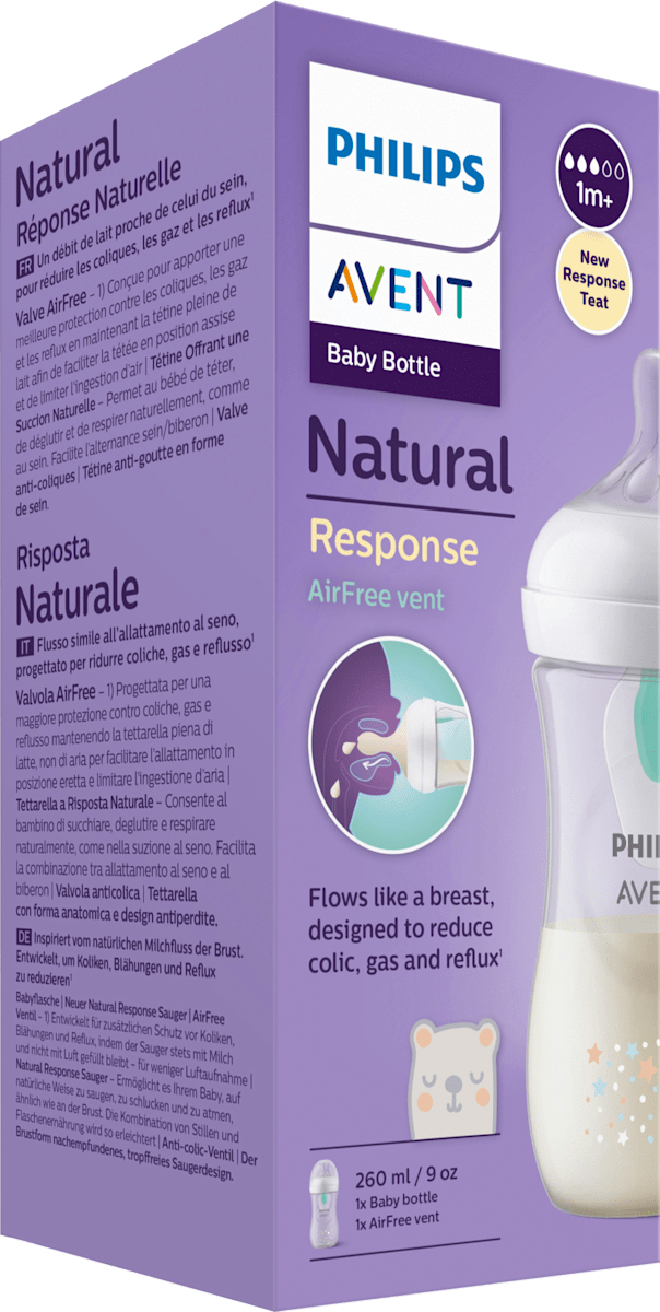 Biberon Natural Response AirFreeVentil blanc/ours, dès la naissance, 260ml, 1pc