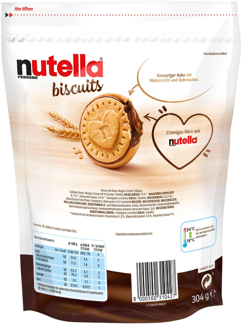 Ferrero Nutella Biscuits, biscuit, sachet de 304g