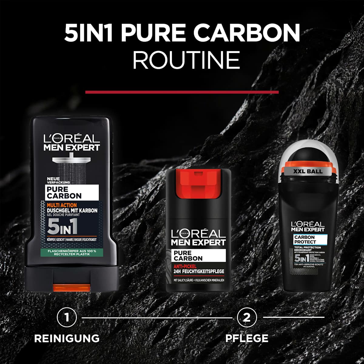 Gel douche Pure Carbon avec carbone, Multi Action 5in1, 250 ml