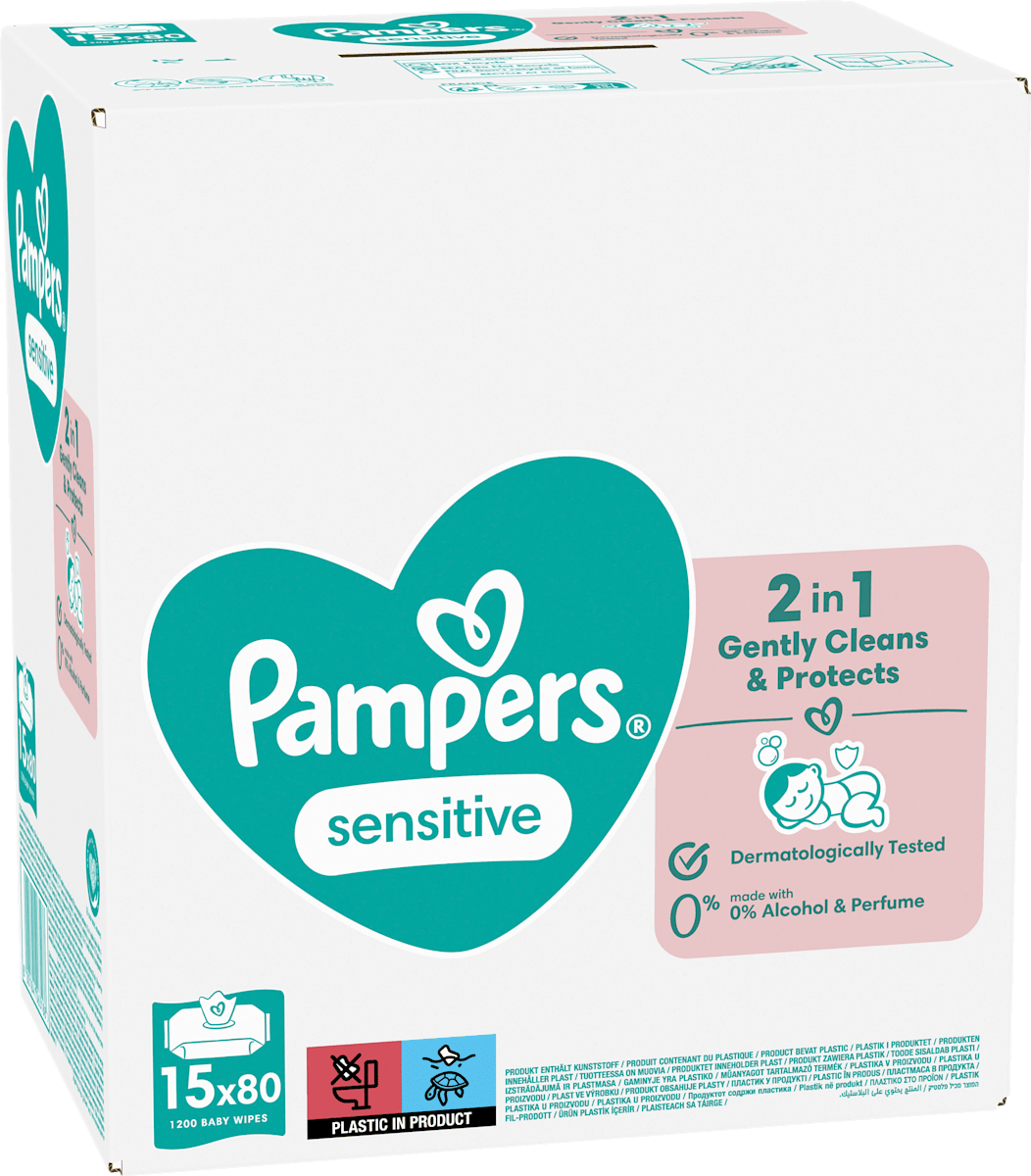 Lingettes humides sensitives (15x80 pces), paquet avantageux, 1.200 pces