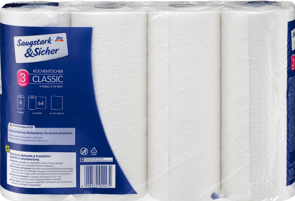 Essuie-tout Classic 3 couches (4x64 feuilles), 4 pièces
