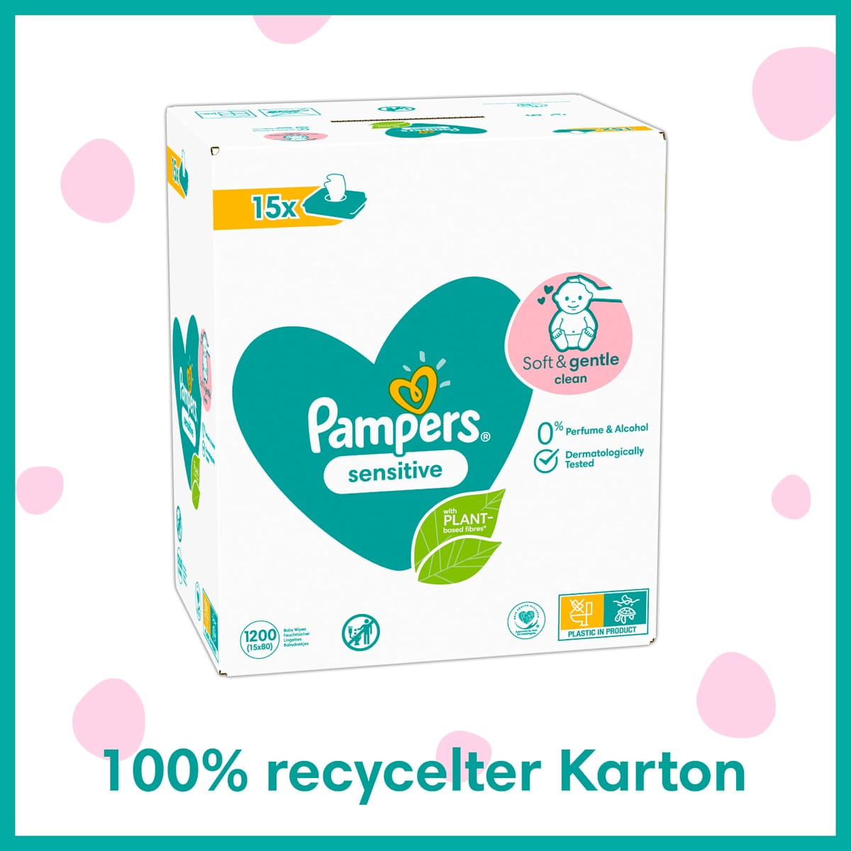 Lingettes humides sensitives (15x80 pces), paquet avantageux, 1.200 pces