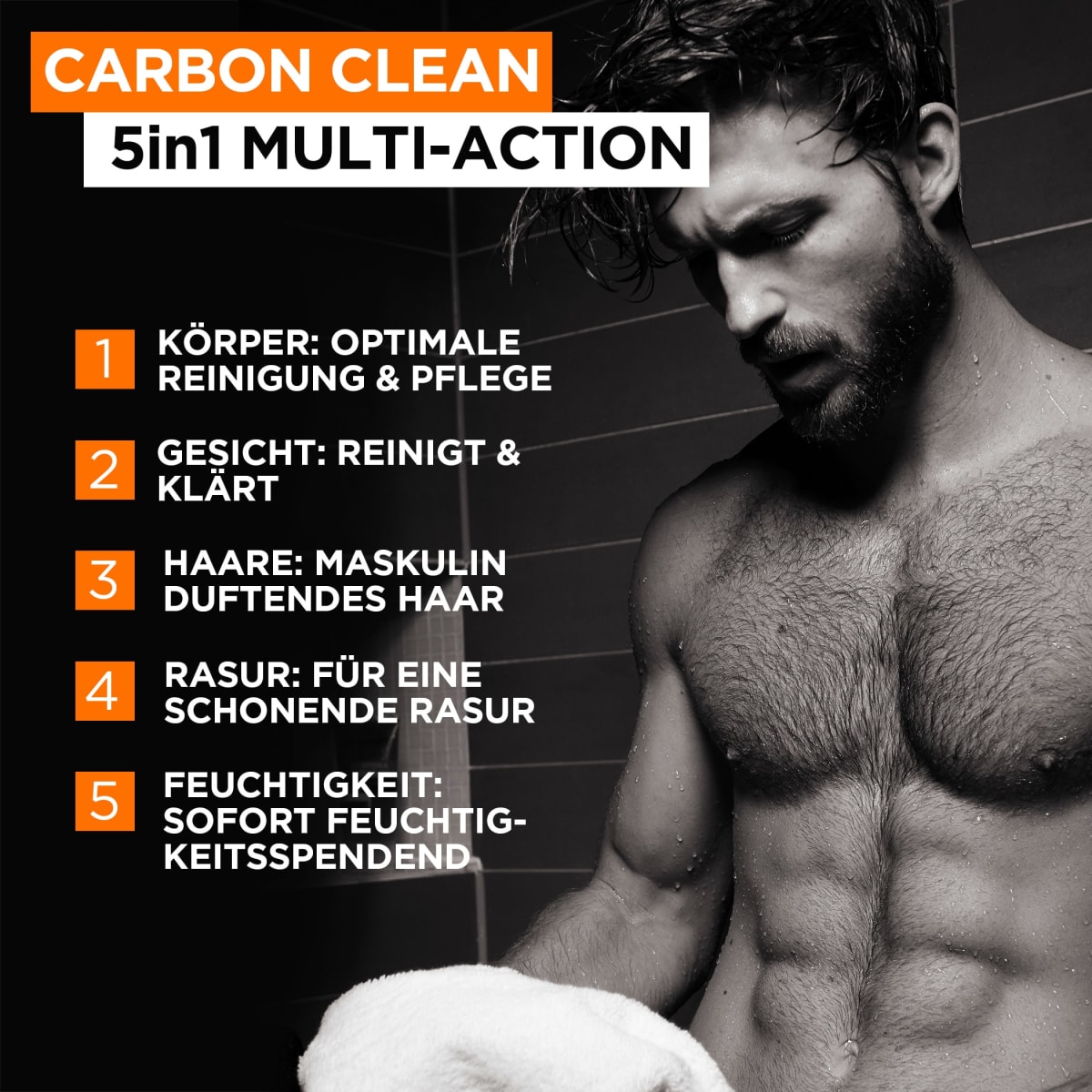 Gel douche Pure Carbon avec carbone, Multi Action 5in1, 250 ml
