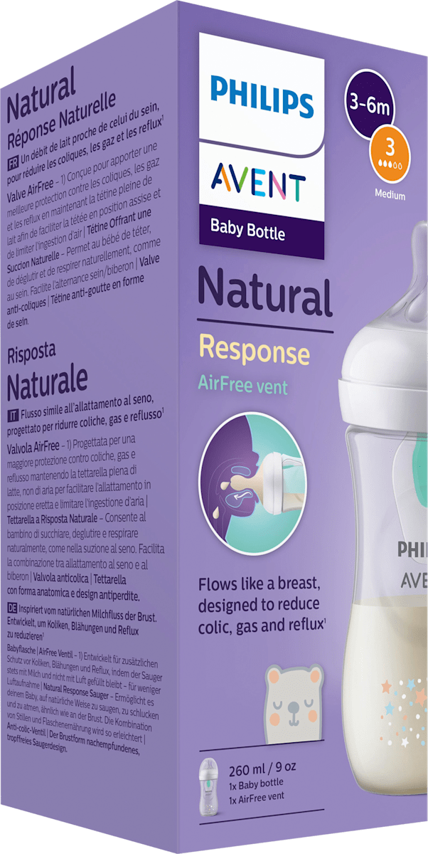 Biberon Natural Response AirFreeVentil blanc/ours, dès la naissance, 260ml, 1pc