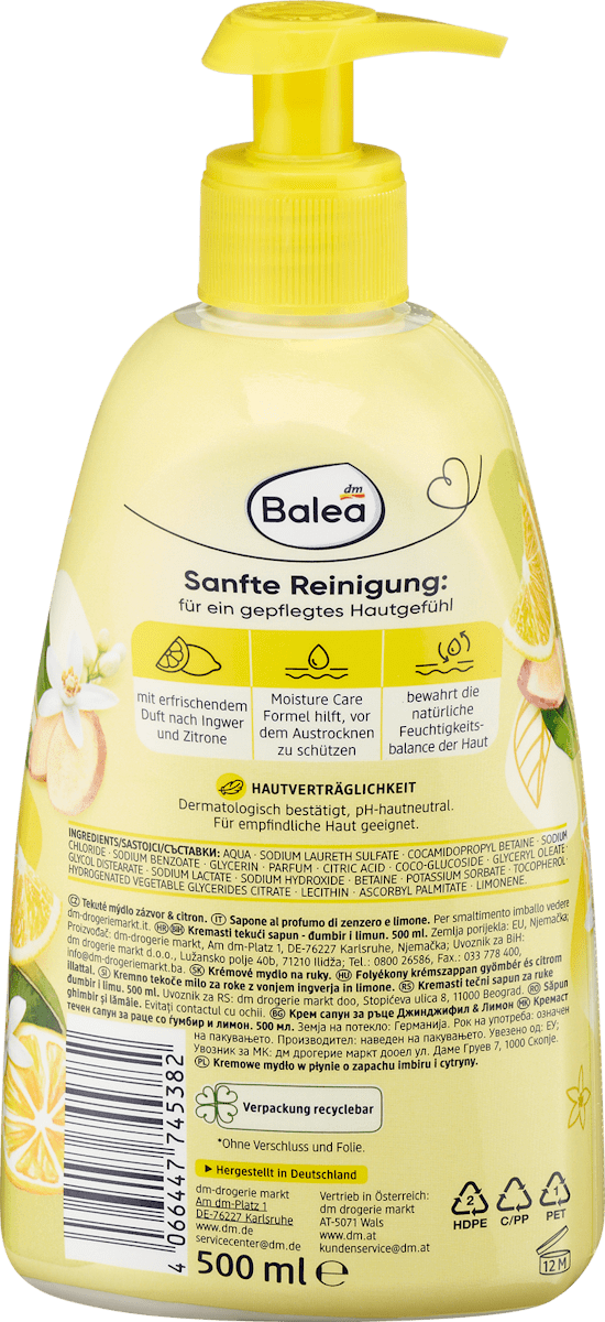 Savon crème Ginger & Lemon, 500 ml