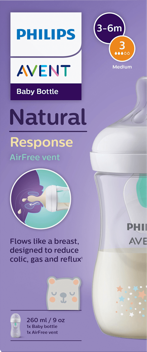 Biberon Natural Response AirFreeVentil blanc/ours, dès la naissance, 260ml, 1pc
