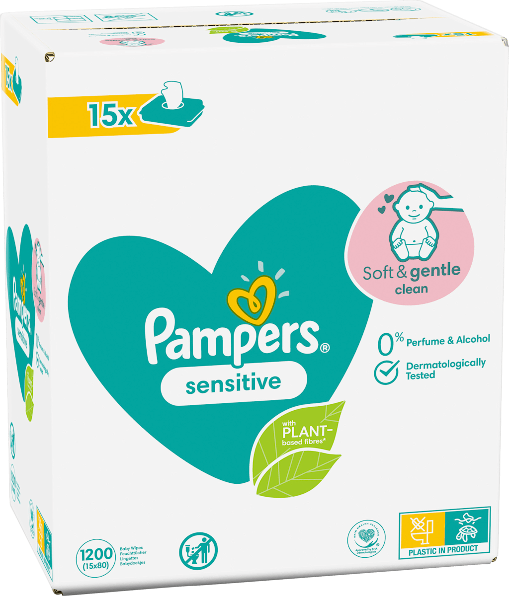 Lingettes humides sensitives (15x80 pces), paquet avantageux, 1.200 pces