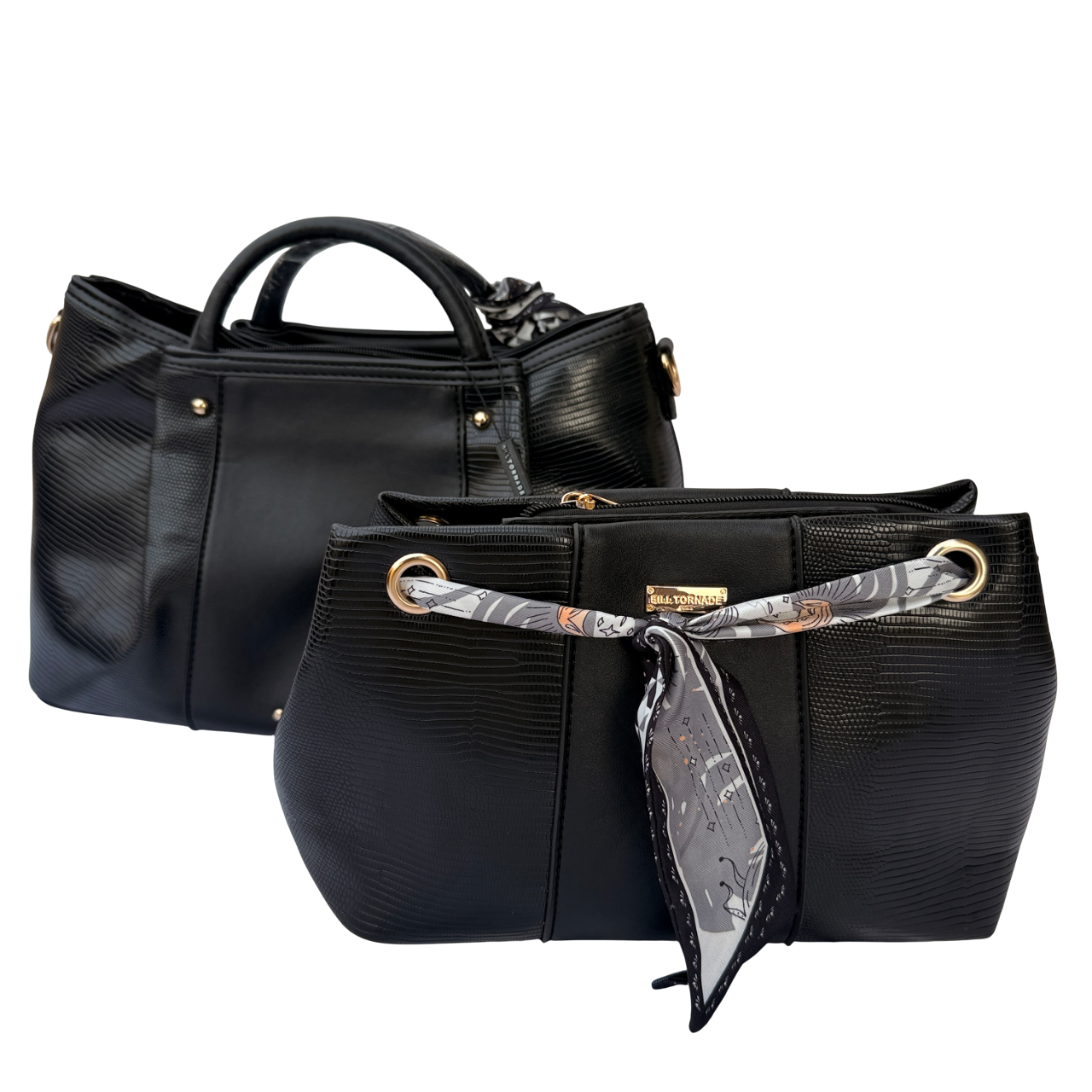 Femmes Mode 2Pcs Set PU cuir Sac portés main + Sac Bandoulière FemmeMain Femme Mode Sac Fourre Tout - Noir