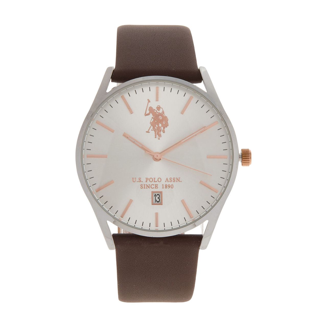 Montre-bracelet marron foncé et argenté avec bracelet en cuir